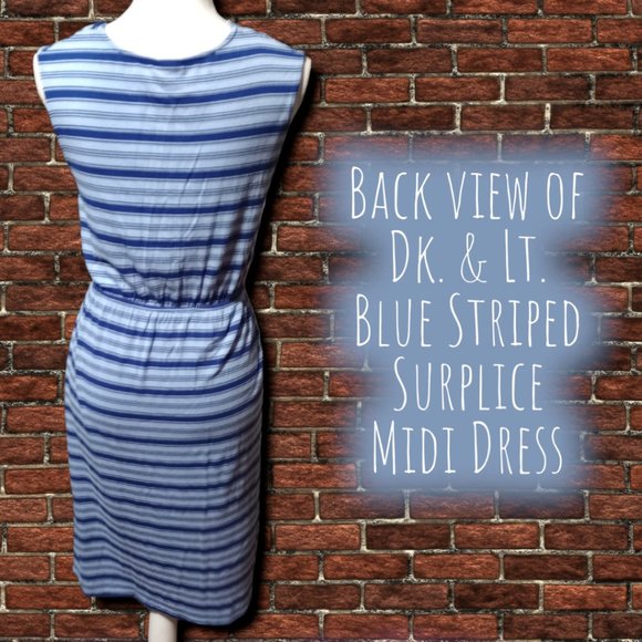 Dark & Light Blue Striped Merona Surplice Midi Dress - Picture 2 of 9